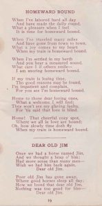 Jingles booklet, written by Arthur Rodman in 1916, page 19, Homeward Bound Dear Old Jim.