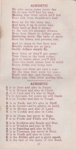 Jingles booklet, written by Arthur Rodman in 1916, page 31, Acrostic