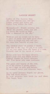 Jingles booklet, written by Arthur Rodman in 1916, page 40, Ladies' Night.